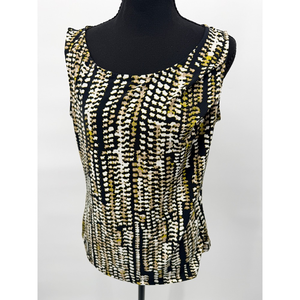 Worthington Blouse Women Large Black Yellow Abstract Stretch Tank Top Excellent